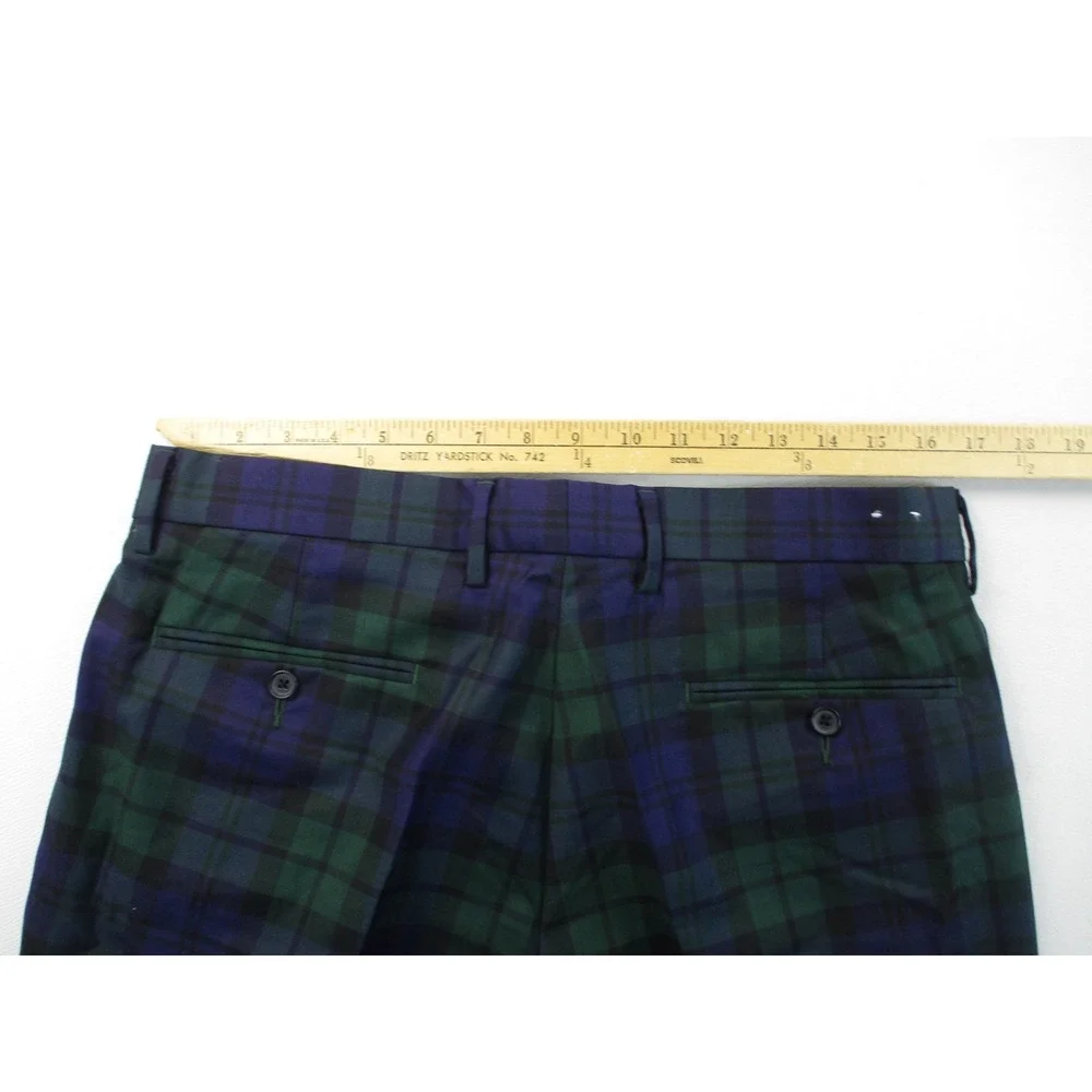J. Crew Trousers Men 33x32 Blue Green Black Watch Plaid Slim Fit